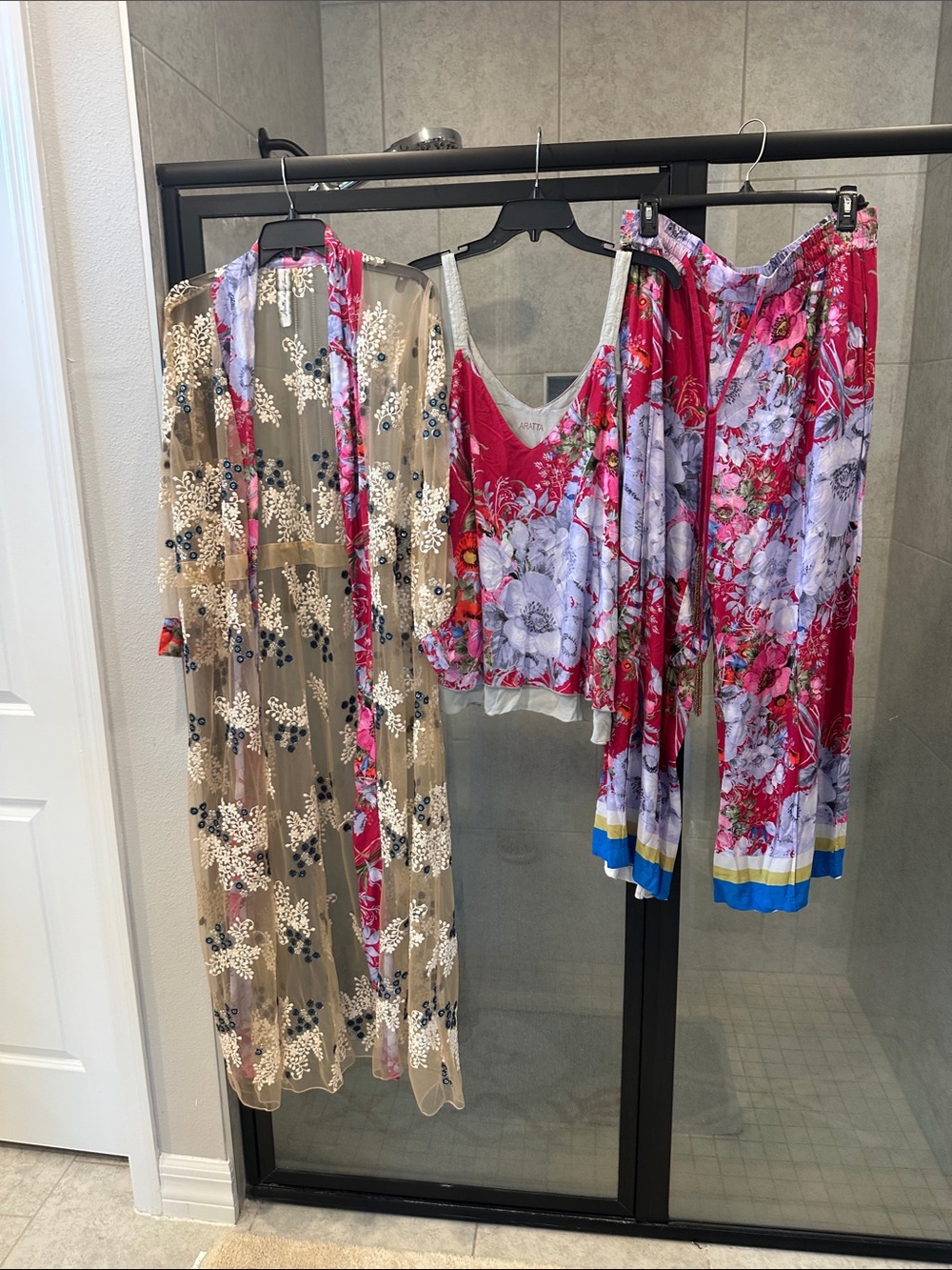 Floral Set with Sheer Floral kimona/ duster - Pink Floral by Aratta.